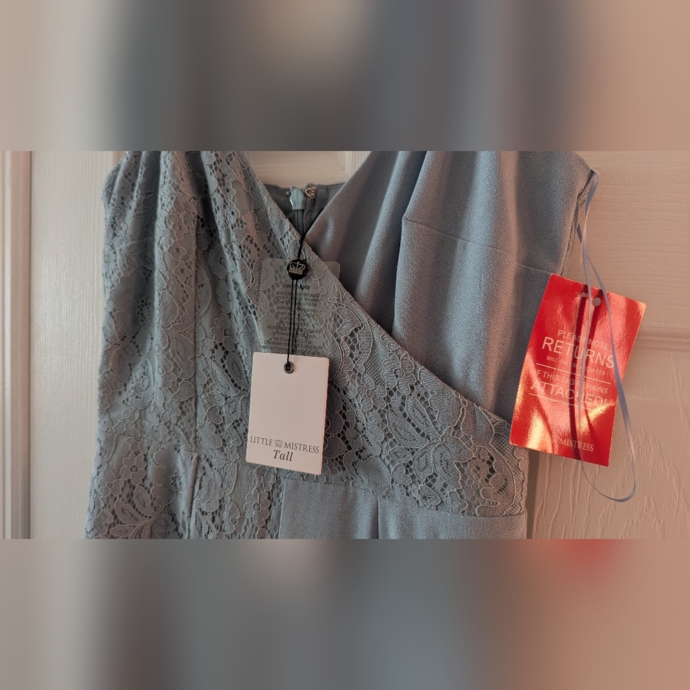 Little Mistress Gray Asymmetrical Lace Jumpsuit